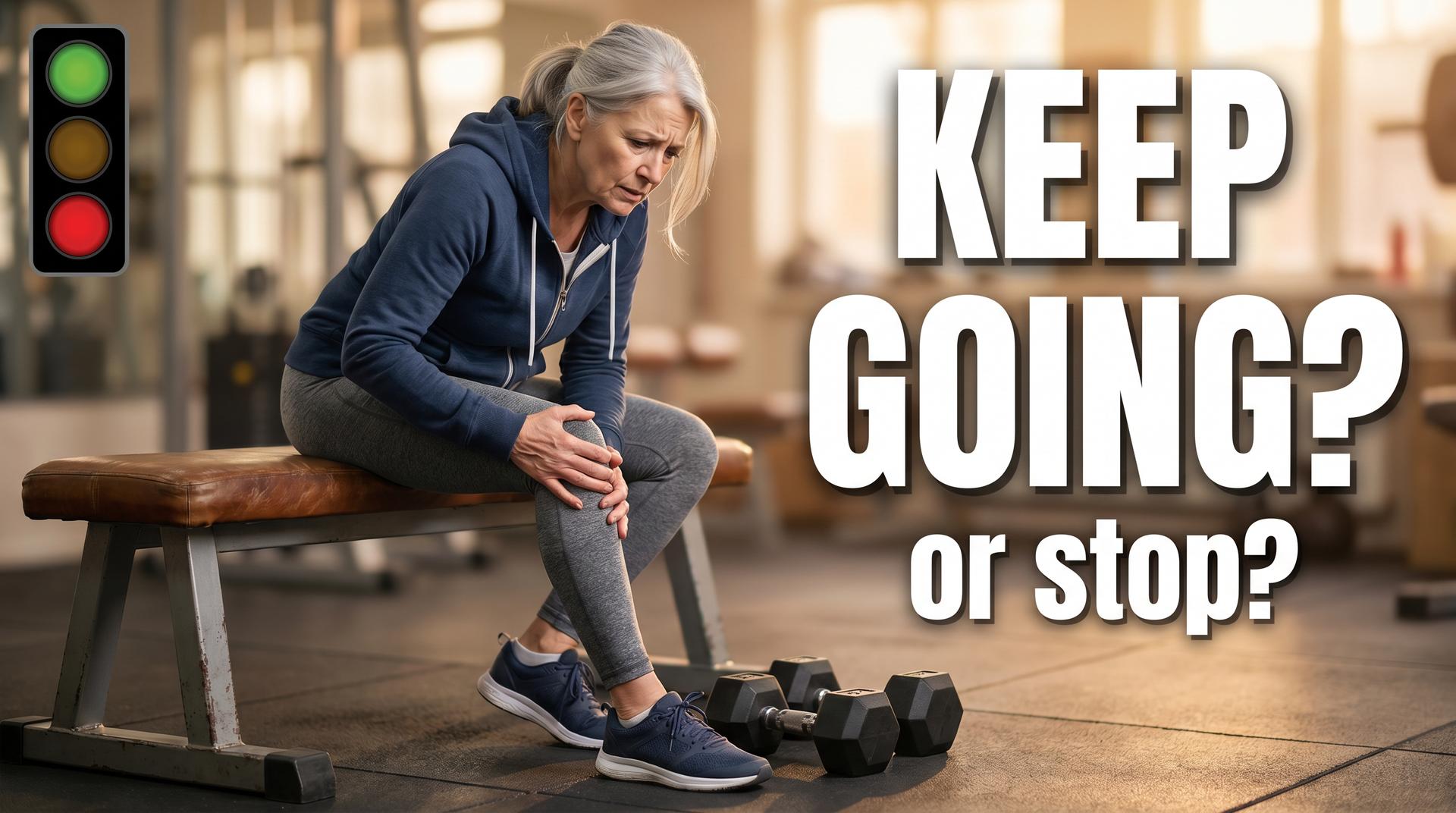 A woman in the gym holding her knee.