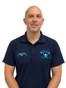 Chris Tiley, physiotherapist and founder of Never Too Old to Lift, wearing his Chris Tiley Physiotherapy and Never Too Old to Lift polo shirt